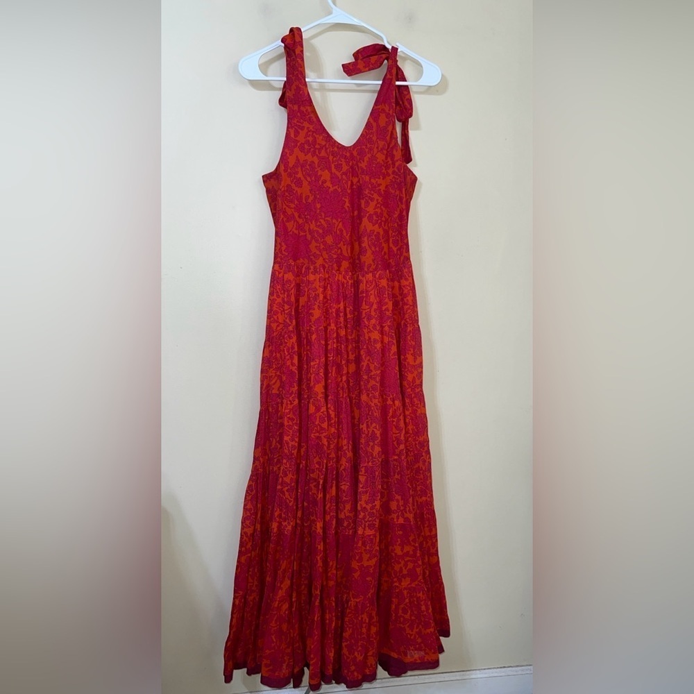 Free People Kikas Printed Midi Dress Tangerine Medium - Picture 5 of 5